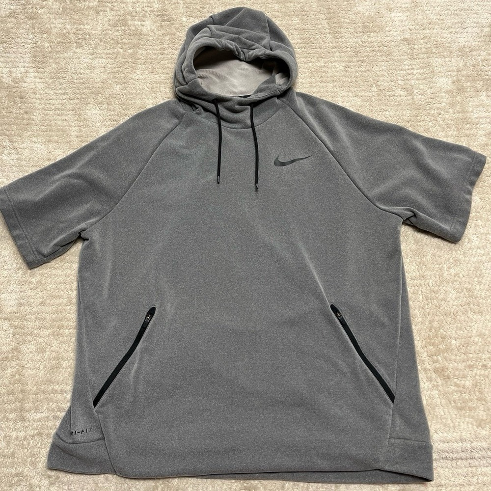 Nike Dri-FIT Short Sleeve Hoodie Gray Athletic Pullover men's size XL